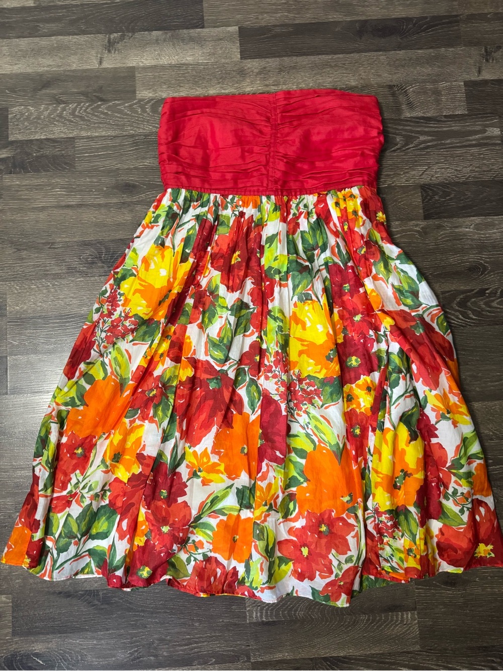 Zara Red Floral silk blend Strapless Dress